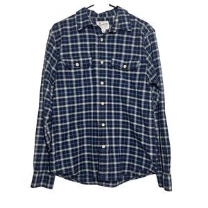Lucky Brand Saturday Stretch Flannel Shirt Mens Size Medium Blue Plaid Pockets